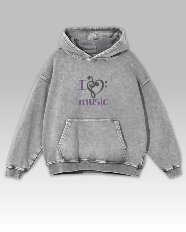 Bluza oversize z kapturem <br>Haft I Love Music <br>Efekt sprania